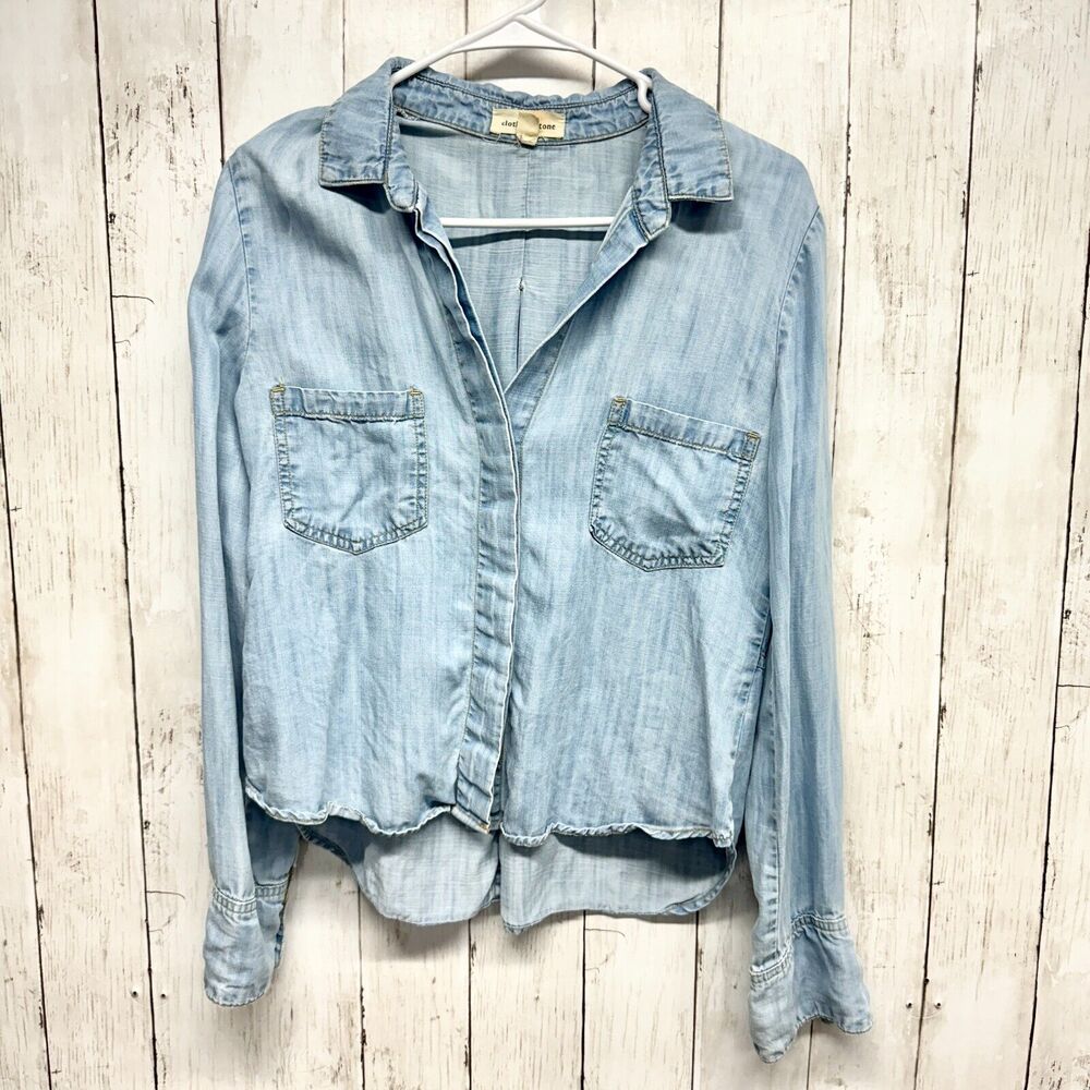 Cloth & Stone Women's Small Long Sleeve Chambray Shirt Split Back Vent Casual